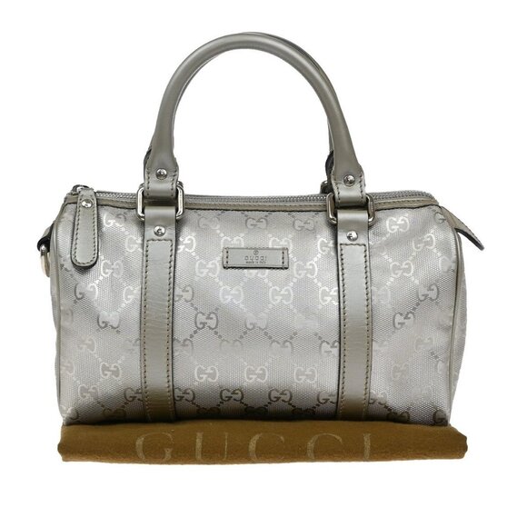 GUCCI Logo Imprime GG Pattern Hand Bag PVC Leather Silver Italy - Picture 1 of 16